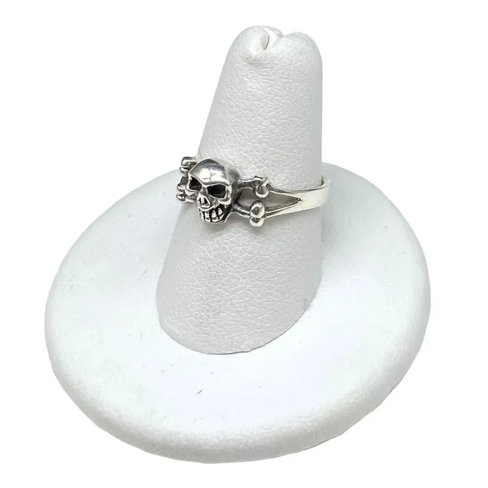 Skull & Crossbones Ring Solid Sterling Silver 925 Size 5 Cross Bones Skulls